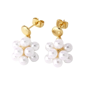 Elegant flower pearl earrings with 18k gold plating and white pearl cluster design