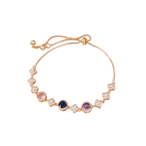 Adjustable 18k gold plated flower bracelet with colorful crystals and sliding clasp
