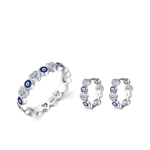 S925 sterling silver jewelry set featuring heart and devil eye patterns with zircons