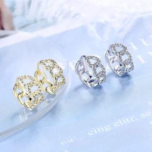 Elegant gold and silver S925 sterling silver chain hoop earrings with cubic zirconia stones
