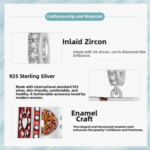 Detailed close-up of 925 sterling silver pizza charm with zircon stones and enamel
