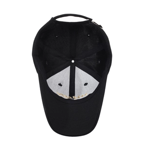 Classic black pineapple fabric baseball cap featuring gold embroidery and adjustable strap