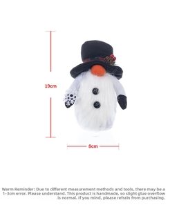 Detailed view of handmade Christmas snowman gnome with dimensions 19cm height and 8cm width