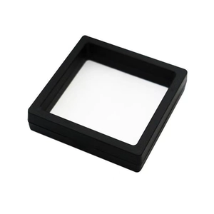 Square black PE film floating jewelry display box with transparent elastic window