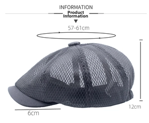 Detailed dimensions for gray mesh beret hat with breathable cooling fabric for summer