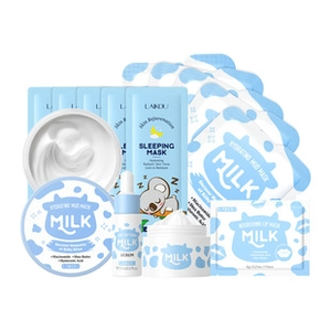 Detailed close-up showing creamy texture of moisturizing milk mud mask and packaging