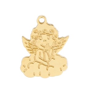 Detailed view of a golden little angel pendant charm for DIY necklaces and jewelry