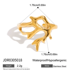 Detailed size specifications for ocean-style gold stainless steel adjustable ring