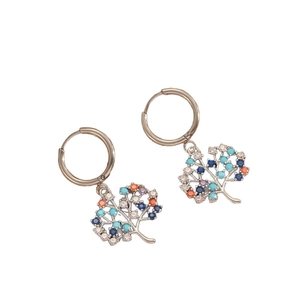 Elegant Tree of Life hoop earrings with colorful crystals in polished stainless steel