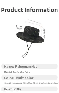 Detailed chart of camouflage boonie hat showing 60cm circumference and 7cm wide brim