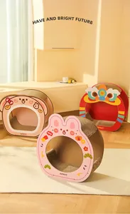 Detailed view of high-density corrugated cardboard cat scratchers in cute animal designs