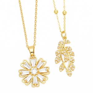 Elegant Flower Leaf Pendant Necklace Gold Plated Copper Zircon Chic Nature Clavicle Chain For Women Jewelry Gift