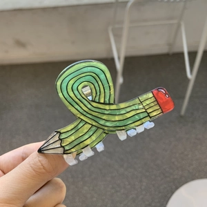 Cute acrylic pencil claw clip in green and red candy colors for women's hair styling