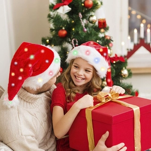 LED Light Up Christmas Hat Plush Santa Hats For Holiday Party Decoration Colorful Glow Adults Kids Soft Plush