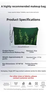 Detail view of the floral makeup bag size specifications 17x25cm with fern patterns