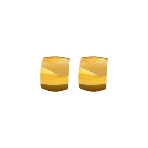 Polished golden wide C-hoop earrings in minimalist vintage style for women on white base