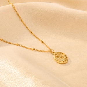 Mermaid Princess Portrait Relief Pendant Necklace Stainless Steel 18K Gold Plated Vintage Oval Bead Chain Jewelry Women