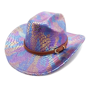 Metallic purple western cowboy hat with snake skin texture and faux leather band