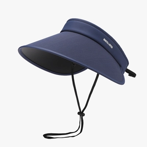 Chapeau de soleil pliable à large bord bleu marine pour femme avec cordon ajustable