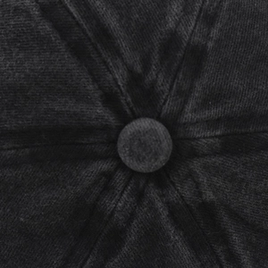 Macro view of the top button and twill fabric texture on a black cotton baseball cap