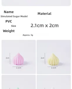 Macro detail of simulated PVC meringue models showing dimensions and pastel color variety