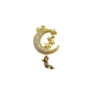 Gold-plated star and moon pendant with micro-inset zircons for DIY jewelry making