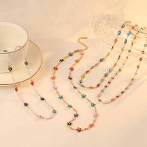 Collier Oeil Maléfique En Acier Inoxydable Pendentif Étoile Colorée Künstliche Perle Perlée Chaîne De Clavicule Pour Femmes