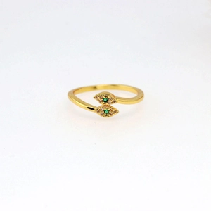 Vintage Eye Shaped Open Ring Brass With White Gold Plating Green Zircon Geometric Adjustable Jewelry For Women