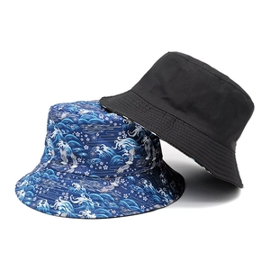 Double Sided Japanese Ukiyo-e Wave Crane Print Bucket Hat Polyester Sun Protection Foldable Summer Outdoor Basin Cap