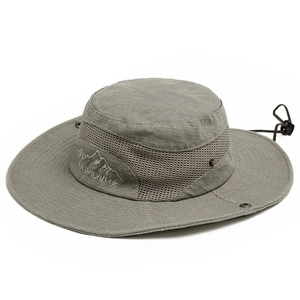 Chapeau de soleil gris extérieur avec maille respirante et corde coupe-vent protectrice