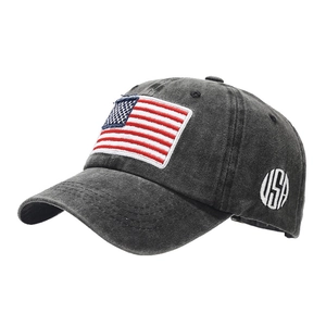 Vintage washed grey baseball cap with US flag embroidery and USA logo on side