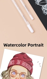 Detailed artwork showcasing white highlight pen effects on a watercolor portrait painting