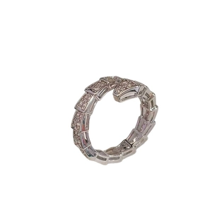 Elegant silver snake ring with sparkling white cubic zirconia crystals in wrap-around design