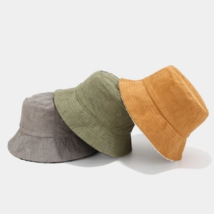 Winter reversible corduroy bucket hat with warm fleece lining in multiple colors