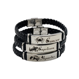 Geflochtene Sternzeichen-Armbänder für Herren mit Edelstahl-Schildern Krebs Steinbock Wassermann