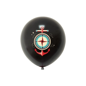 Black pirate theme latex balloon with vintage red and blue anchor and compass print