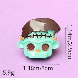Cartoon Frankenstein resin charm for DIY headbands with size measurements shown