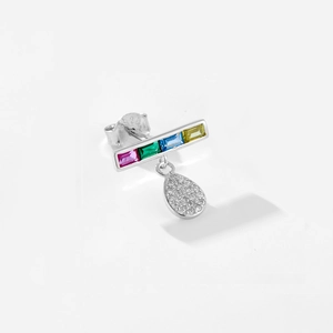 Elegant S925 silver earrings with colorful zircon stones and teardrop pavé pendants