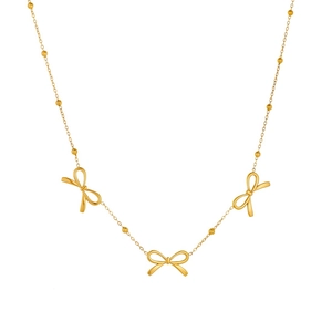 Gold-plated stainless steel bead chain necklace with three hollow bow pendants