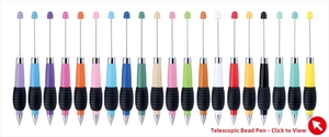 Set of 20 assorted DIY beaded pens with colorful plastic bodies and metal rods for crafting