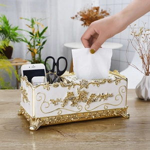 Boîte à mouchoirs multifonctionnelle baroque avec relief floral doré et rangement