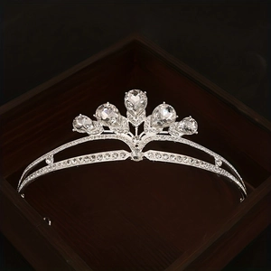 Elegant silver baroque crown with teardrop rhinestones for bridal weddings and parties