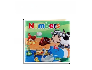 Detail of 10x10cm soft baby cloth book with colorful number and animal illustrations