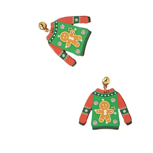 Boucles d'oreilles pull de Noël moche avec bonhomme en pain d'épices rouge et vert festif