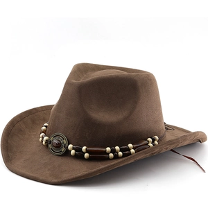 Chapeau De Cowboy Western Faux Daim Feutre Bord Large Vintage Bande Perlée Pierre Précieuse Ethnique Rétro Chapeau Soleil