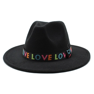 Chapeau Fedora En Feutre De Laine Large Bord Plat Ruban Lettres LOVE Colorées Chapeau Jazz Unisexe Mode Élégant Automne Hiver