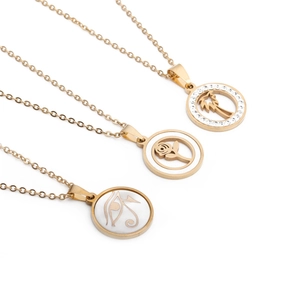 Stainless Steel Pendant Necklace Gold Plated Shell Zircon Rose Coconut Tree Eye Of Horus Vintage Jewelry For Women