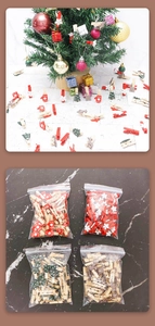 Detailed view of colorful 3.5cm Christmas wooden clips featuring snowflakes and reindeer