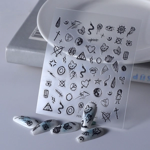 Adesivi Per Unghia In Rilievo 5D Linea Nera Stile Punk Gotico Motivo Farfalla Serpente Decalcomanie Manicure Per Donne