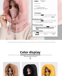 Détail d'une écharpe à capuche d'hiver avec tricot épais et doublure en fausse fourrure